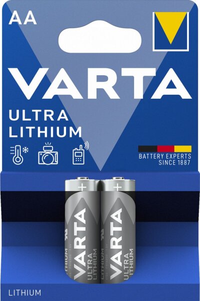 Varta Ultra Lithium AA Batterie 2er Blister Mignon 1,5 V 2900 mAh Typ 6106 36g Maße 121 x 80 x 15 mm 6106