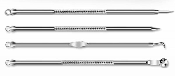 Top Mitesserentferner 4er Set aus Edelstahl Silber Blackhead Remover Porenreiniger für Behandlung v. Pickeln und Akne ME-02