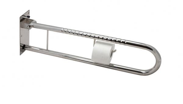 Sicherheits-Stützklappgriff Edelstahl, mit Toilettenpapierhalter, 85 cm HMV-Nr. 04.40.05.1228