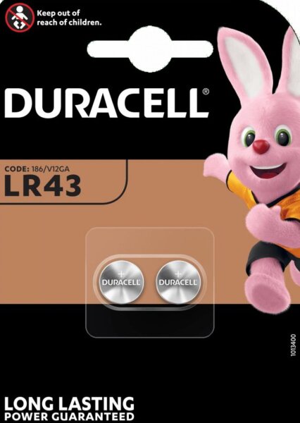 Duracell 100x LR43 AG12 Alkaline Batterie 1,5V 2er Blister 186/V12GA