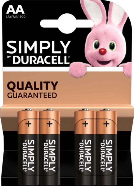 Duracell 20x Simply Alkaline AA Batterien 4er Blister 1,5 V LR6 Mignon MN1500