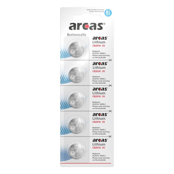 Arcas 2x Lithium CR2016 Knopfzelle 3V 5er Blister 137 05016