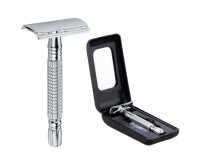 Top Reise Rasierhobel aus Edelstahl, Silber. Set mit...