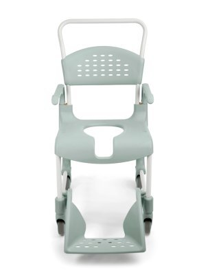 Dusch- und Toilettenrollstuhl Clean, vordere Öffnung, lagoon>>>>SH 49 cm