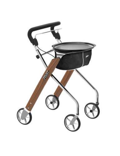Rollator Let´s Dream, Wohnraumrollator,>>>>Holzoptik/chrom, inkl. Tablett und Stoffkorb