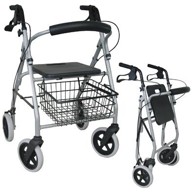 Leichtgewichtrollator Gigo 2G anatomische Griffe, Tablett,Korb,silber>>>>