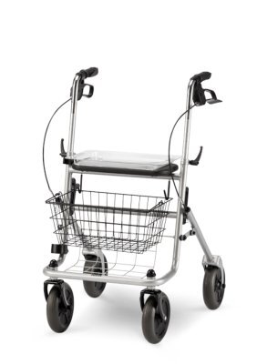 Rollator IDEAL m.Tablett,Korb,Stockhalter,PU,silber,