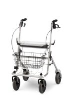 Rollator IDEAL m.Tablett,Korb,Stockhalter,PU,silber,
