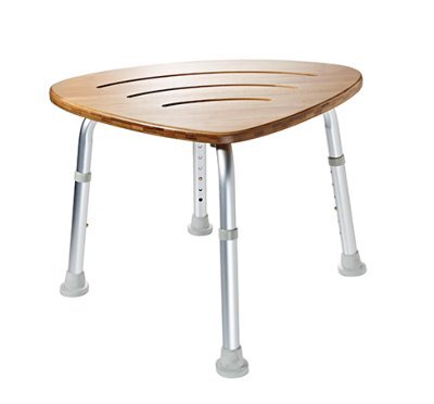 Bad-Duschhocker mit Bambussitz, Aluminium 57 x 41 x 37,5-47 cm>>>>