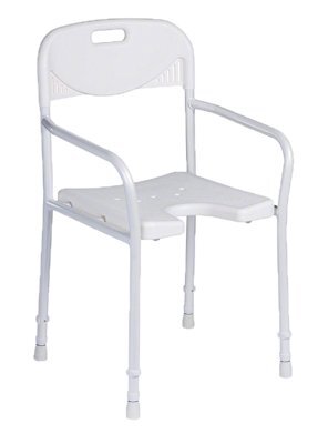 Duschstuhl 9401-A höhenverstellbar mit Armlehnen und Hygieneausschnitt starr weiß>>>>