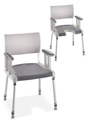 Duschstuhl INVACARE SORRENTO mit Armlehnen weiß-grau>>>>Ausf.: ohne Hygieneaussparung